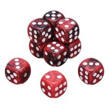10Pcs 6 Sided Colored Standard Dice, Acrylic D6 Mini Game Dice, Black/Red, White