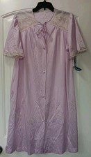 Vtg NWT Lorraine Button-Up Nightgown Robe Med Lilac Lace Nylon USA
