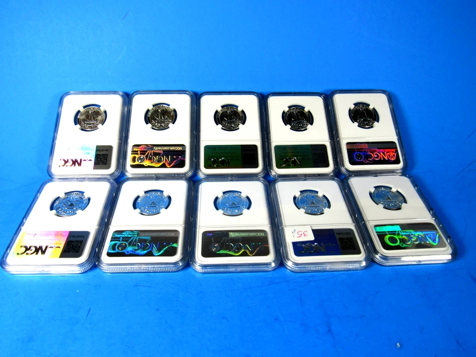 1955 to 1964 P,  10-Coin Set, Washington Quarters  NGC  Pf 69  Beautiful  WS-03 - Image 3 of 4