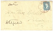 CSA #11, 10c Blue, tied to cover by red Smithfield Va pmk, ex Haas & Lehman