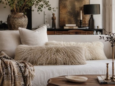 Extra Long Mongolian Lamb Fur Pillow Curely Wool Hair