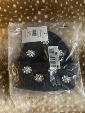 UGG Black Embellished Knit Cuff Beanie Hat Ac...