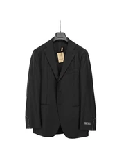 $1800 BURBERRY LONDON Black Solid Suit Fine Wool Super 150's Regular