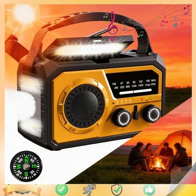 Solar Kurbelradio Notfall 16000mAh Powerbank AM/FM Bluetooth mit Lampe Kompass