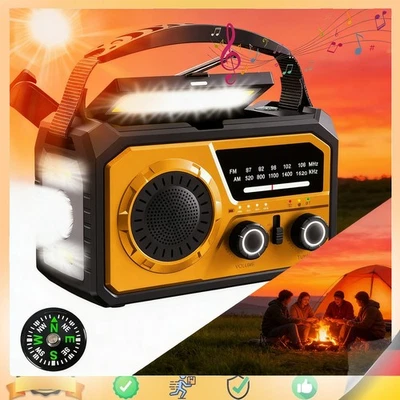 UNBEKANNT Solar Kurbelradio Notfall 16000mAh Powerbank AM/FM Bluetooth mit Lampe Kompass