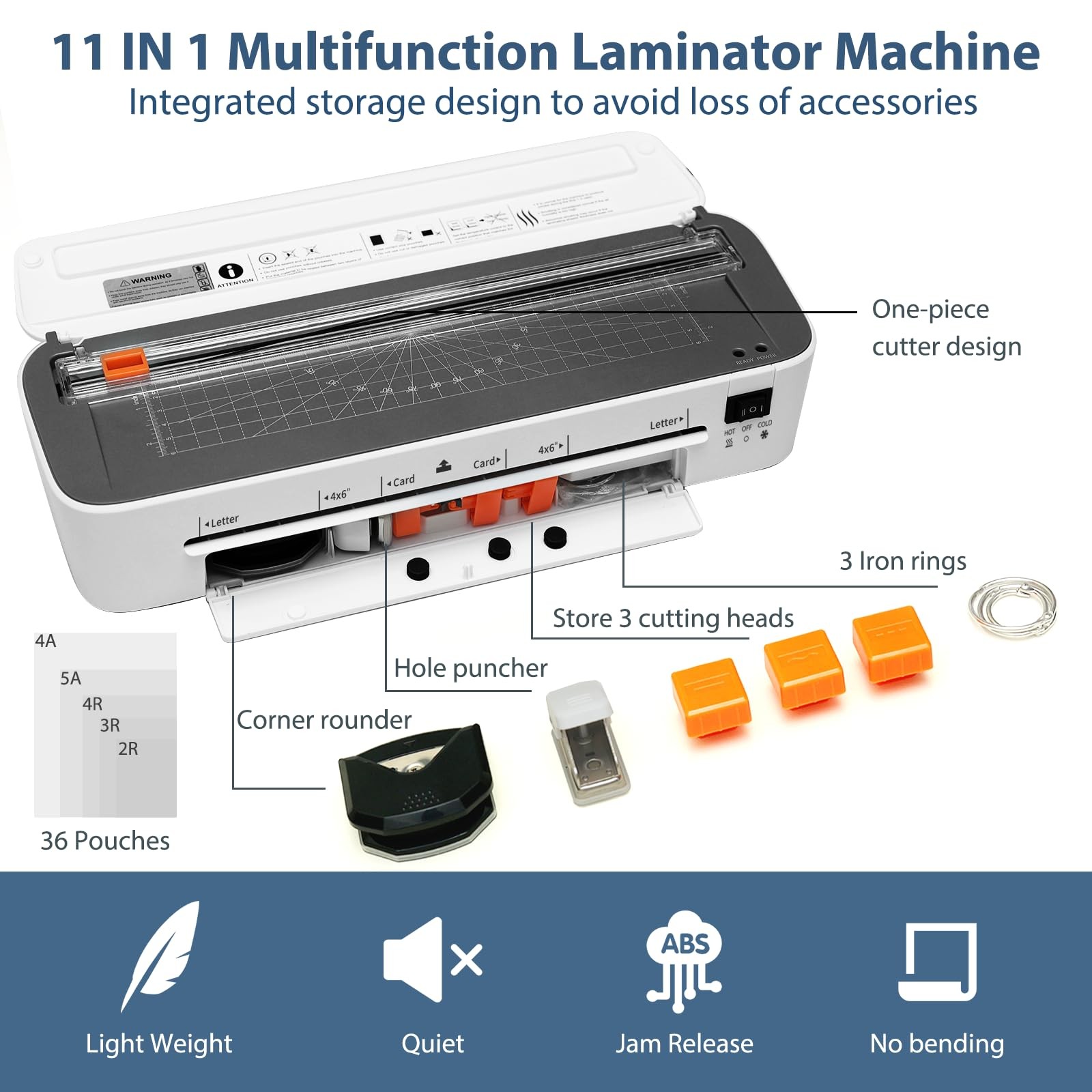 Laminator Machine 11 in 1 Laminating Never Jam Technology with 36 Sheets 9 Inch