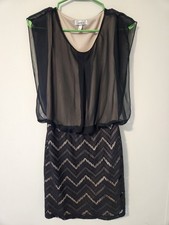Womens Speechless Black & Tan Sleeveless Sheer Overlay Dress Size Medium