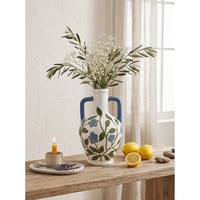 Floral Amphora Ceramic Vase 6.3x6.3x10.6'' Blue Green White