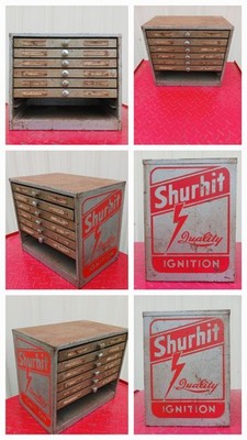 Vintage Shurhit Quality Ignition Drawer Metal Display Cabinet Auto Advertising