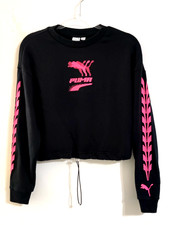 Puma Sweater XS Cropped Black Pink Womens Spr...