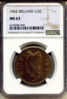 IRELAND 1962 nice UNC Halfcrown NGC MS63 low start price