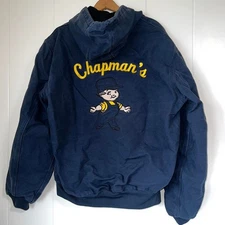 vintage Carhartt Navy Blue Chain Stitch Embroider Hooded Active Jacket L J131