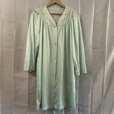 Vintage Nightgown Womens M Mint Green Embroidered Katz Cottagecore Grandma USA