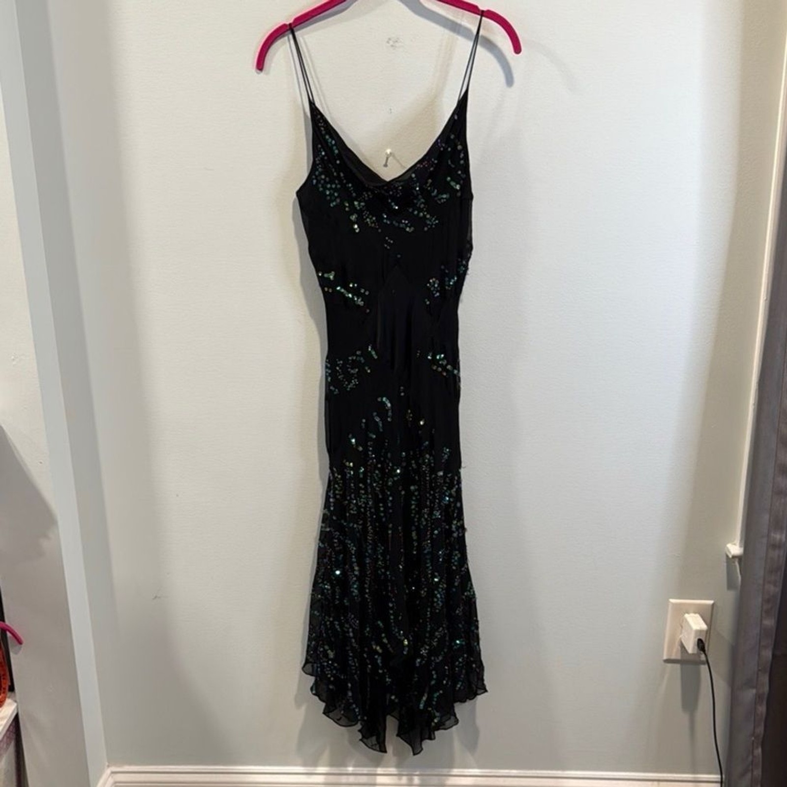 Vintage 2003 DVF Diane Von Furstenberg black sequin embellished dress 8