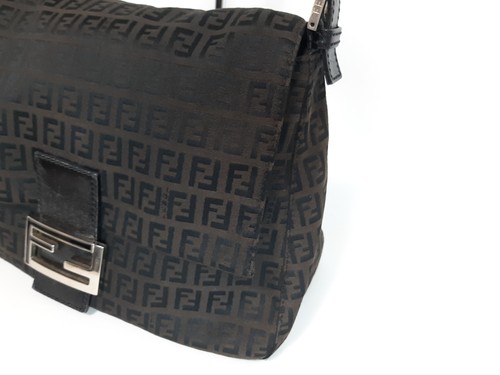 FENDI Zucca Mamma Baguette Shoulder Hand Bag Canvas Leather Black - Picture 4 of 18