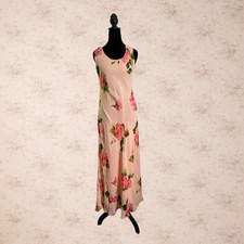 Vintage 90s American Angel Peach Rose Print Romantic Maxi Dress - Medium