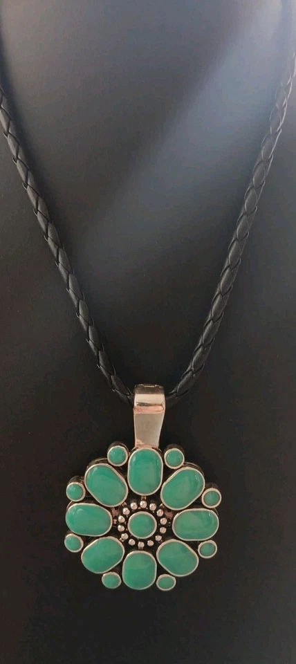 Collar Flor Rojo Azul Teal Colgante Esmalte Reversible Premier Designs 18" Foto 4 de 4