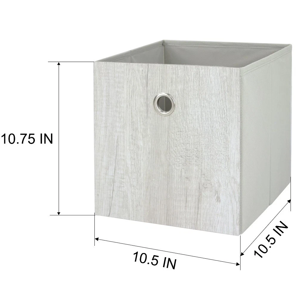 Collapsible Fabric Cube Storage Bins, Gray Wood, 4 Pack, 10.5 x 10.5 x 10.75 in - thumbnail 2