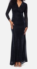 Betsy Adam Women Black Silver Metallic V-Neck Long-Sleeve Gown Dress Size: 8