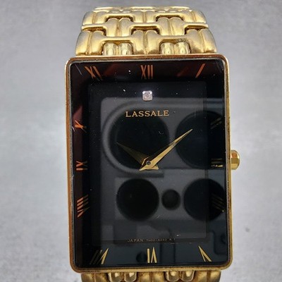 Seiko Lasselle Tank Watch Men 23mm Black Dial Gold Tone 7n00-5239