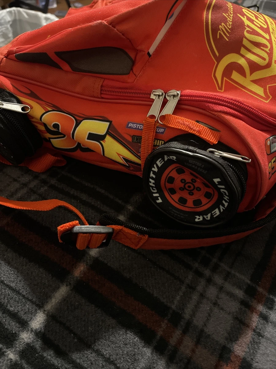 Disney Pixar Lightning McQueen Rust-eze Backpack Red Kids Race Car New  Excellent