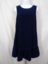 J Crew Blue Velvet Ruffle Hem Sleeveless Dress Size 10 New