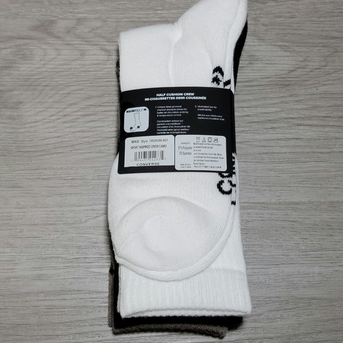 Converse Men's 3-Pack Logo Crew Camo White Black Socks Size 6-12 Half Cushioned - Picture 7 of 8
