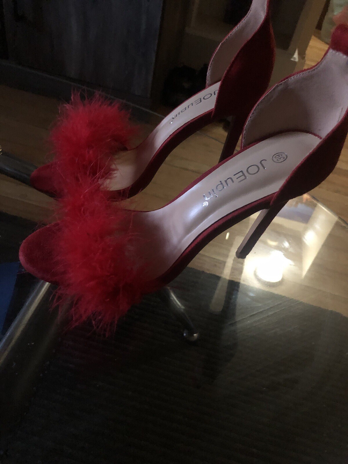 Red Plush Furry High Heels for Women