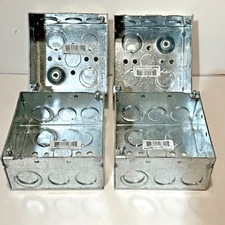 Lot Of 4 Steel City 4” Metallic Metal Square Electrical Outlet Box 521711234E