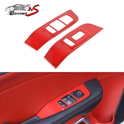 2Pcs Red Window Lift Switch Panel Cover Trim for Dodge Challenger 2015-2023 