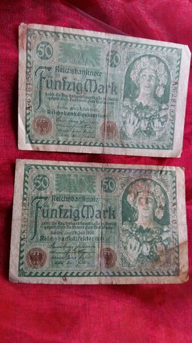 Deutsches Reich Reichsbanknote 50 Mark Berlin 23. Juli 1920 grün 2 Stück - Bild 4 von 6