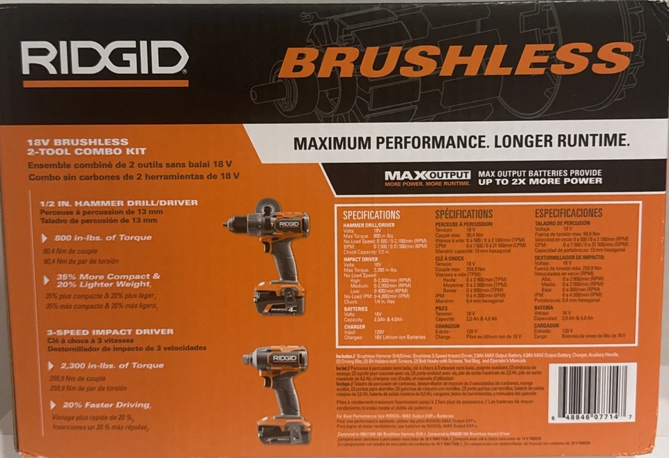 RIDGID R9208 18V Brushless 2-Tool Combo Kit Including Batteries & Charger - Image 4 of 4