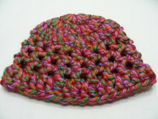 Purple Red Green Orange - Hand Knitted - Baby Size Stocking Cap Beanie Hat 