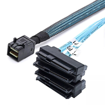 Mini SAS SFF-8643 auf 4x 29pin SFF-8482 und 4x SATA 15pin Splitter Kabel 1m