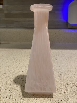 White Cristal Italian Studio Art Glass Vase Pinks White Swirl Pyramid Vase Decor
