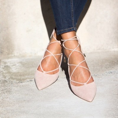 blush lace up flats
