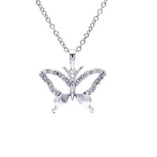 Sterling Silver Necklace w/ CZ Stones Open Butterfly Pendant