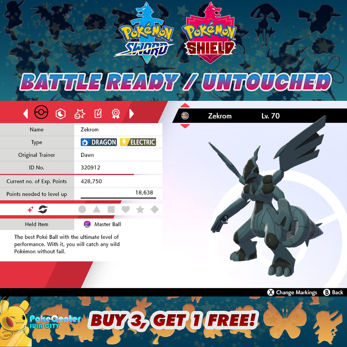 SHINY ZEKROM ✨ BATTLE READY / UNTOUCHED ⚡ 6IV + EV ⚡ Pokemon Sword & Shield