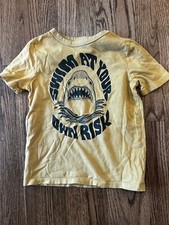 Gap Kids Tee Shirt - Size Large Swim At Your Own Risk Jaws Sharks Small Yellow