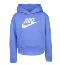 Girl's Size 6 Nike Silver Glitter Futura Fleece Pullover Hoodie Polar Blue NWT