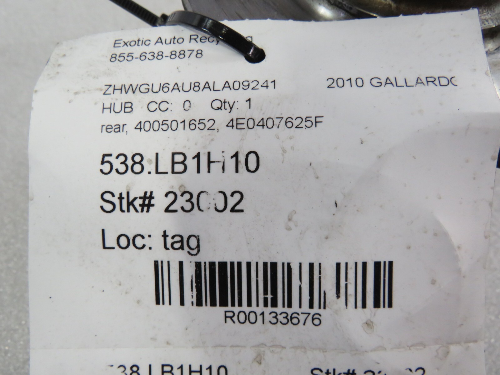 Lamborghini Gallardo, LP550, 560, Rear Hub, Used, P/N 400501652, 4E0407625F