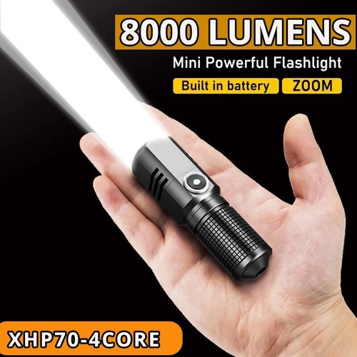 Powerful Led Flashlight XHP70 4Core Built in Battery Shot Long Smart EDC Torch - Picture 1 of 21