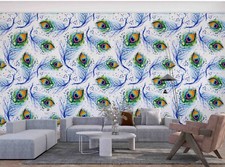 3D Peacock Feather Seamless Wallpaper Wall Mural Removable Self-adhesive 28