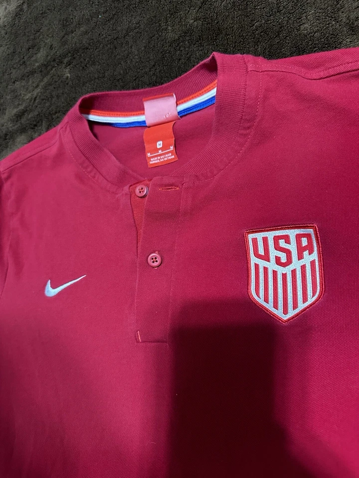 NIKE Red Tag Henley Two Button Single Stitch USA Logo Red Size Medium RARE VTG - Image 2 of 4