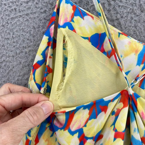 Badgley Mischka Abito Donna 8 Giallo Blu Multi Floreale Ombreggiato Maxi Fluido Increspato* - Foto 5 di 12
