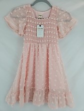 Girls chiffon dress flutter ruffle short sleeve square neck frocks for 6-7 Y Kid