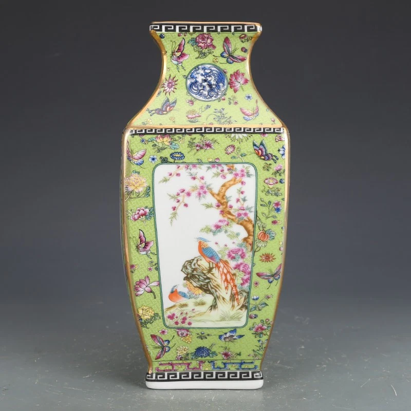 ♦中国陶磁器 紅釉花卉文様 貼花 蕾花双耳瓶 花瓶 民国時代 華東堂製 骨董品 ♢中国陶磁器 紅釉花卉文様 貼花 蕾花双耳瓶 花瓶 民国