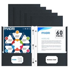 PANDRI 60 Pack Two Pocket Paper Folders with Prongs, Letter Size Black 