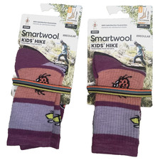 Lot of 2 prs Smartwool Kids Hike Garden Bugs Cushion Hiking Socks L shoe sz 3-6