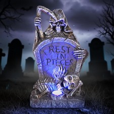 Solar Decorations Graveyard Tombstone LED Spot Light with Blue Glow,Halloween...